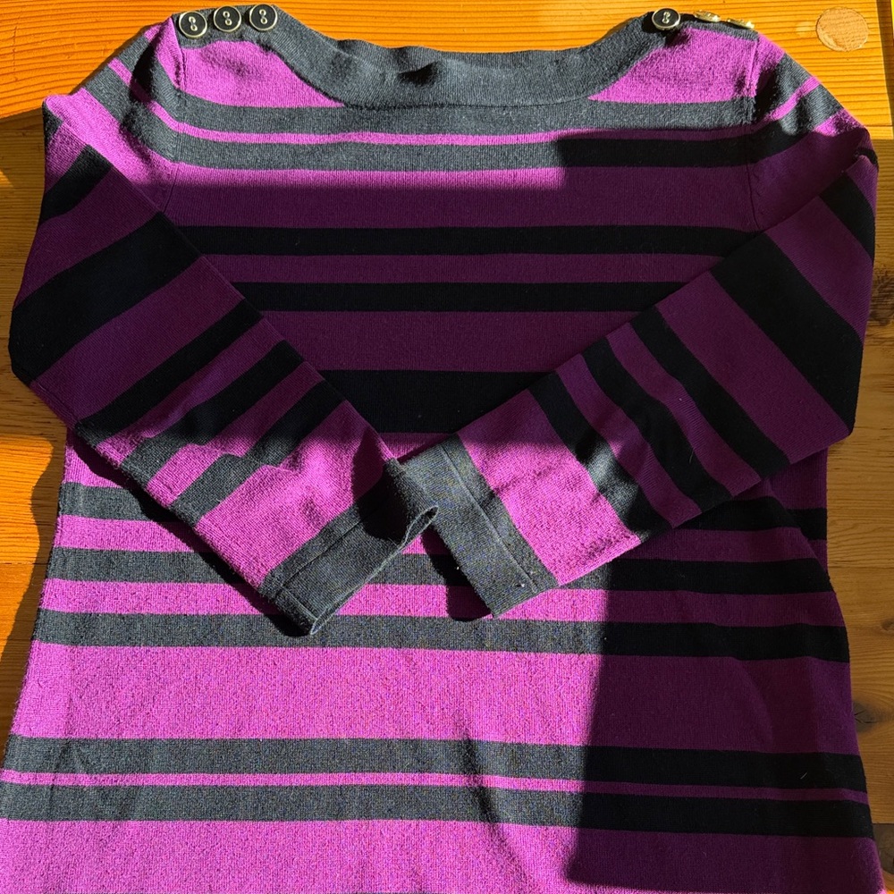 Purple and Black Striped Sweater with Button Accents Women’s S